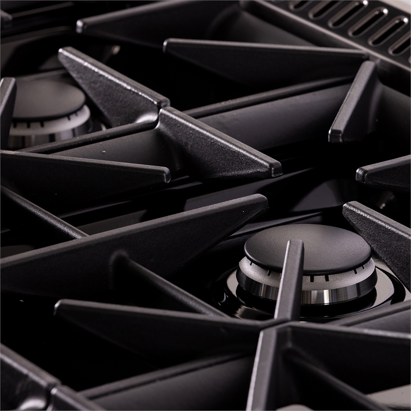 48 in. 8 Burners Dual Fuel Range for Natural Gas in Dark Stainless steel.