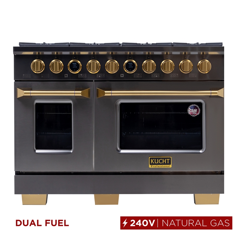 48 in. 8 Burners Dual Fuel Range for Natural Gas in Dark Stainless steel.