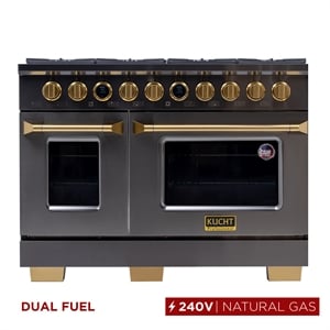 48 in. 8 Burners Dual Fuel Range for Natural Gas in Dark Stainless steel.
