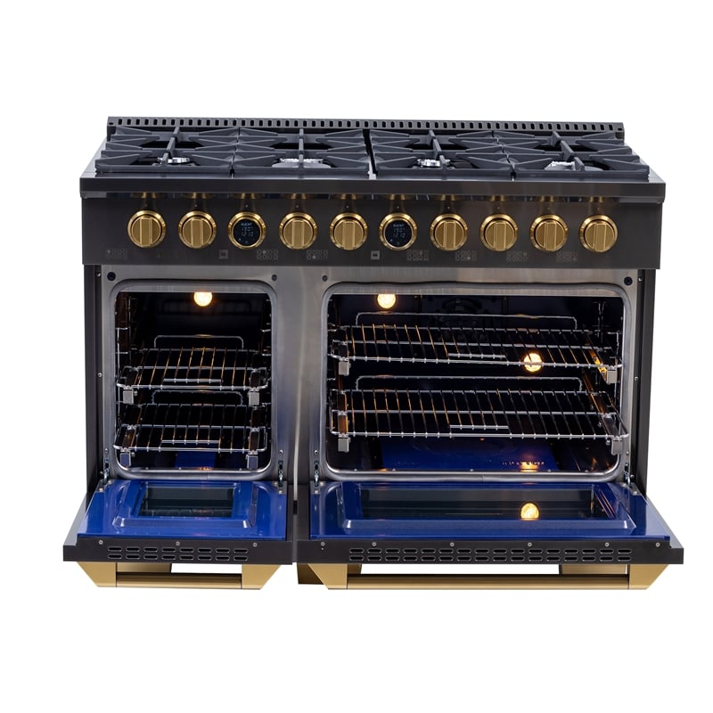 48 in. 8 Burners Dual Fuel Range for Natural Gas in Dark Stainless steel.
