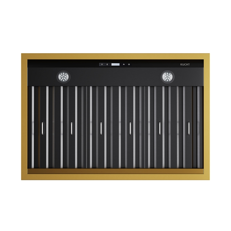 36 in. 600 CFM Wall Mounted Range Hood in Titanium Stainless Steel with Gold