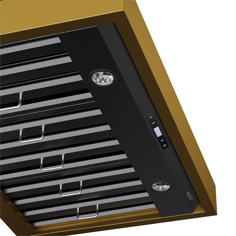 36 in. 600 CFM Wall Mounted Range Hood in Titanium Stainless Steel with Gold