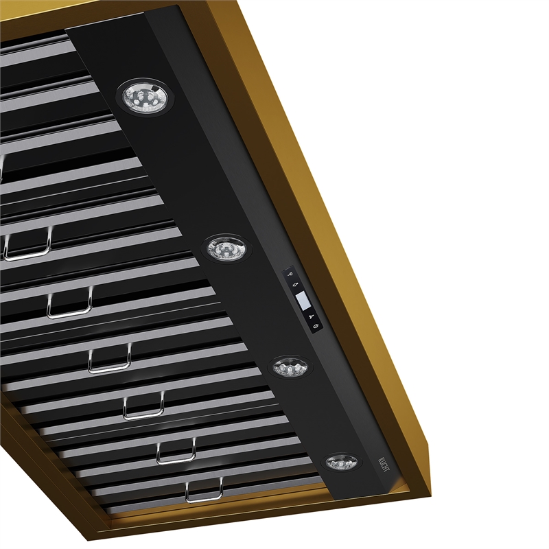 48 in. 800 CFM Wall Mounted Range Hood in Titanium Stainless Steel with Gold