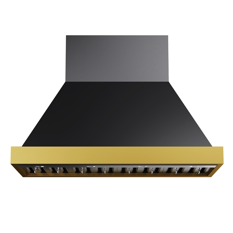 48 in. 800 CFM Wall Mounted Range Hood in Titanium Stainless Steel with Gold