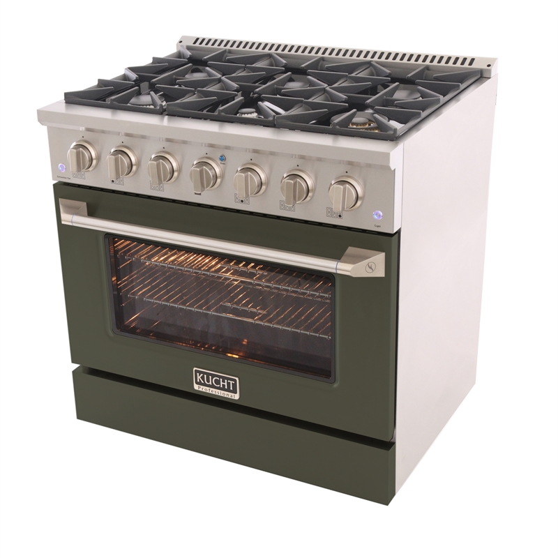 36 in. 5.2 cu. ft. Natural Gas Range with Convection Oven in Olive Green