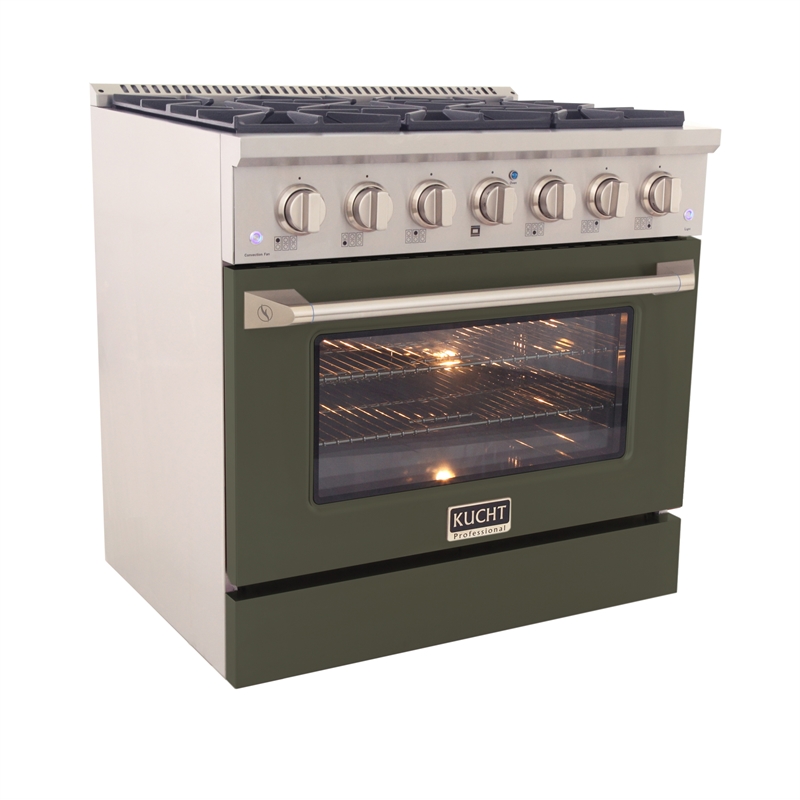 36 in. 5.2 cu. ft. Propane Gas Range with Convection Oven in Olive Green