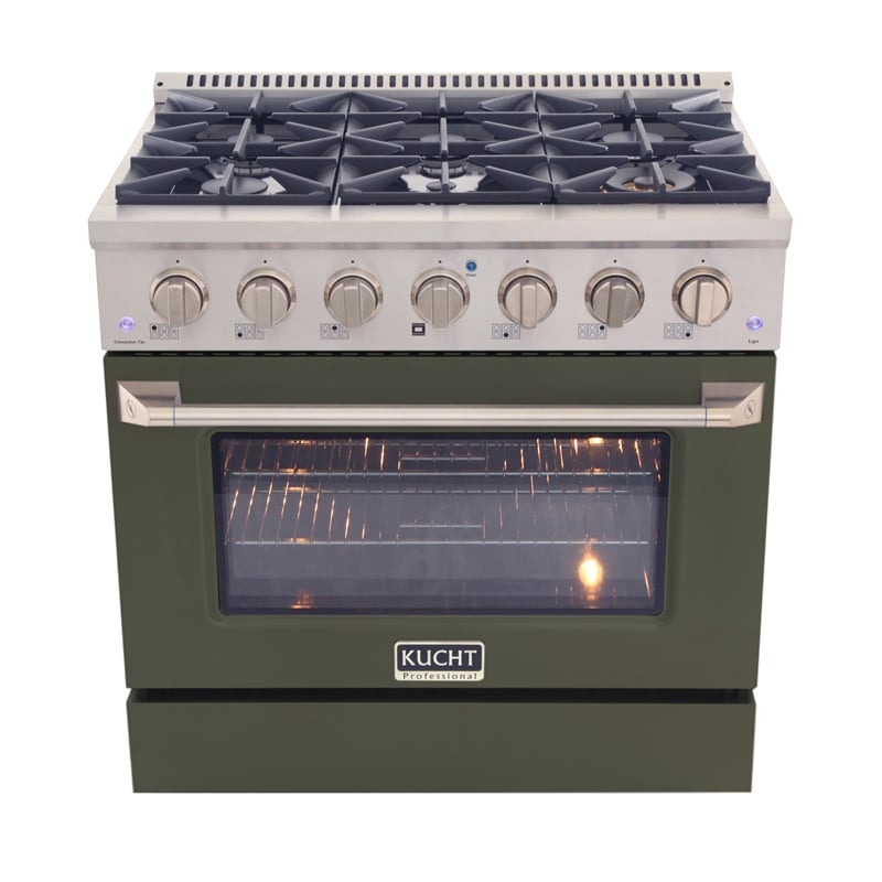 36 in. 5.2 cu. ft. Propane Gas Range with Convection Oven in Olive Green