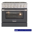 36 in. 5.2 cu. ft. Propane Gas Range with Convection Oven in Cement Gray
