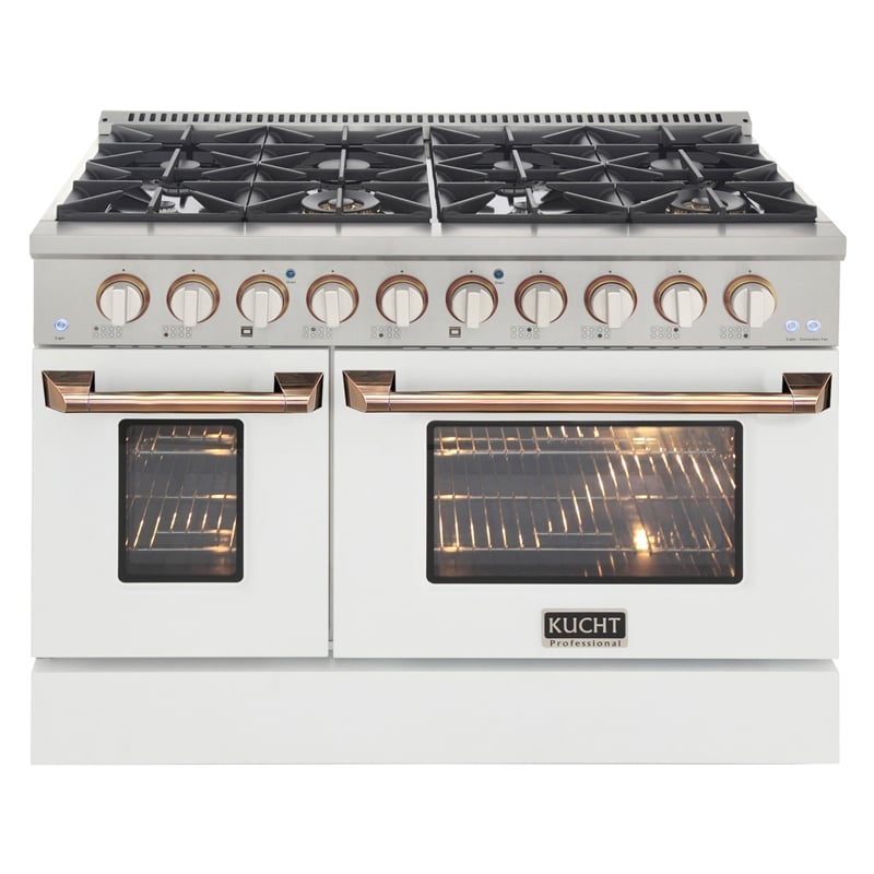 48 in. 6.7 cu. ft. Dual Fuel Range for Natural Gas in White and Gold