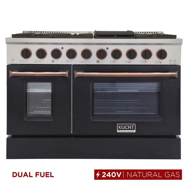 48 in. 6.7 cu. ft. Dual Fuel Range for Natural Gas in Black and Rose Gold