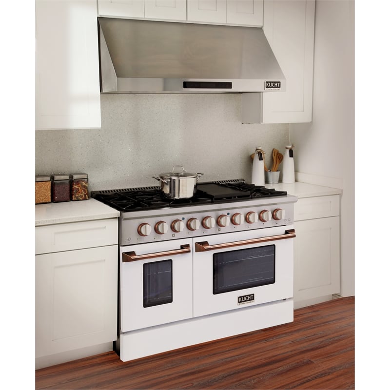 48 in. 6.7 cu. ft. Dual Fuel Range for Natural Gas in White and Rose Gold