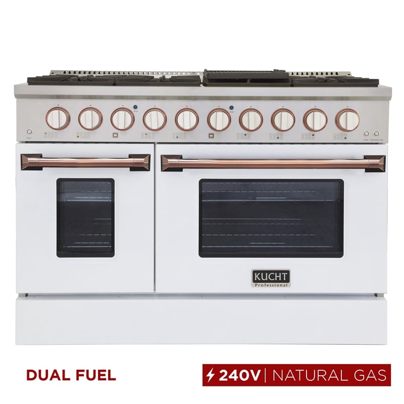 48 in. 6.7 cu. ft. Dual Fuel Range for Natural Gas in White and Rose Gold
