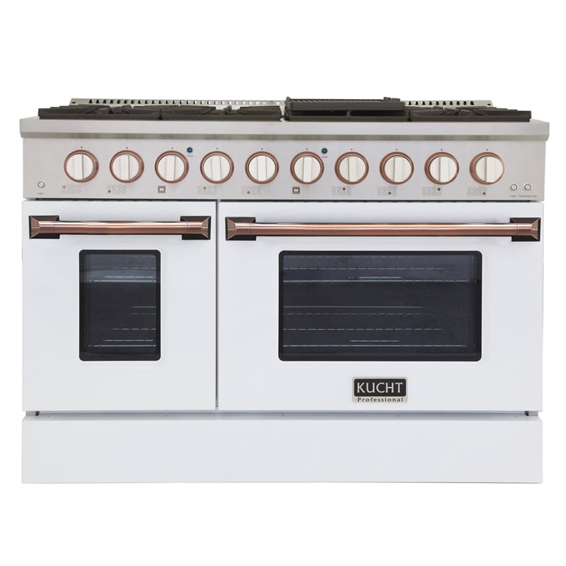 48 in. 6.7 cu. ft. Dual Fuel Range for Natural Gas in White and Rose Gold