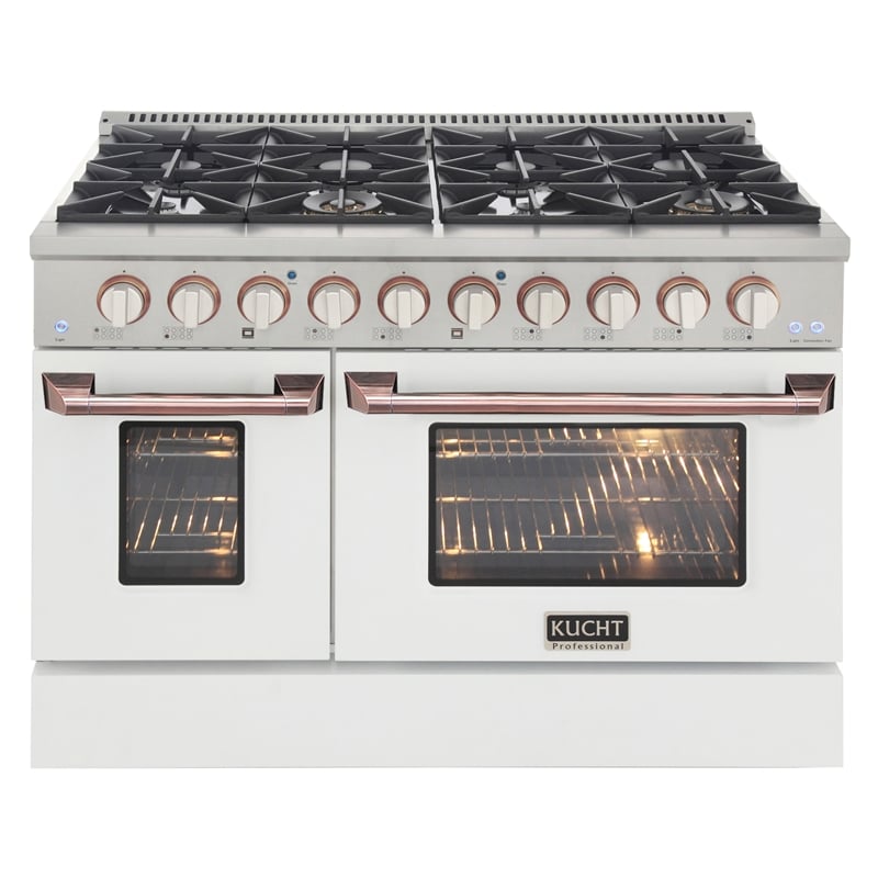 48 in. 6.7 cu. ft. Dual Fuel Range for Natural Gas in White and Rose Gold