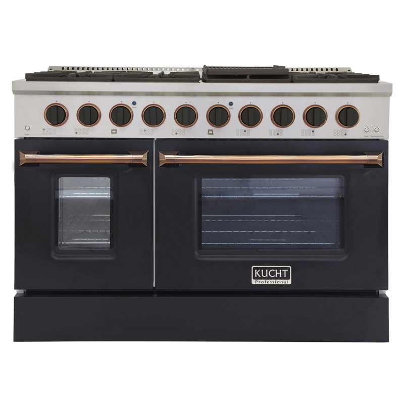 48 in. 6.7 cu. ft. Dual Fuel Range for Propane Gas in Black and Gold