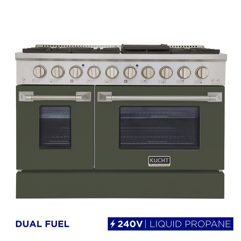 48 in. 6.7 cu. ft. Dual Fuel Range for Propane Gas in Olive Green