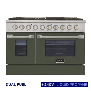 48 in. 6.7 cu. ft. Dual Fuel Range for Propane Gas in Olive Green