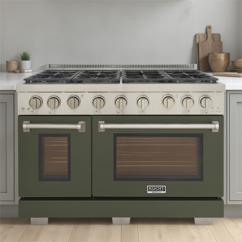 48 in. 6.7 cu. ft. Dual Fuel Range for Propane Gas in Olive Green