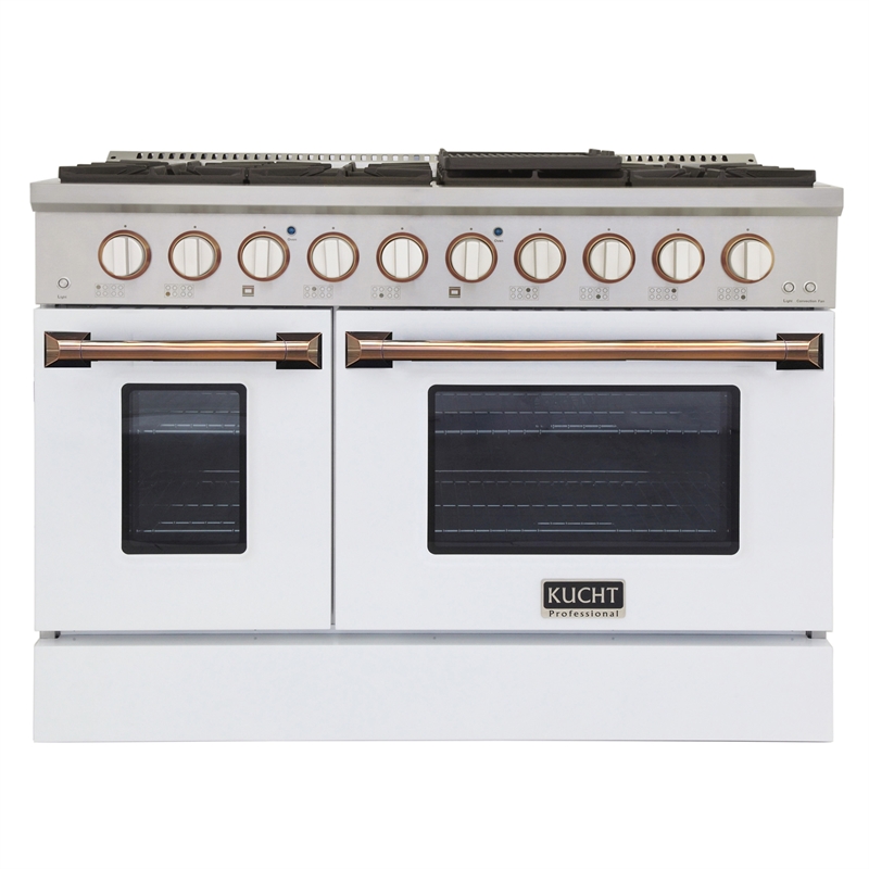 48 in. 6.7 cu. ft. Dual Fuel Range for Propane Gas in White and Gold