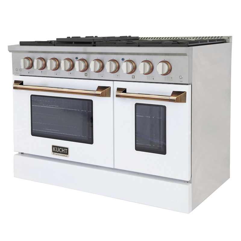 48 in. 6.7 cu. ft. Dual Fuel Range for Propane Gas in White and Gold
