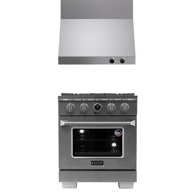 30 in. 4.2 cu. ft. Dual Fuel Range for Propane Gas  + Wall Mount Range Hood