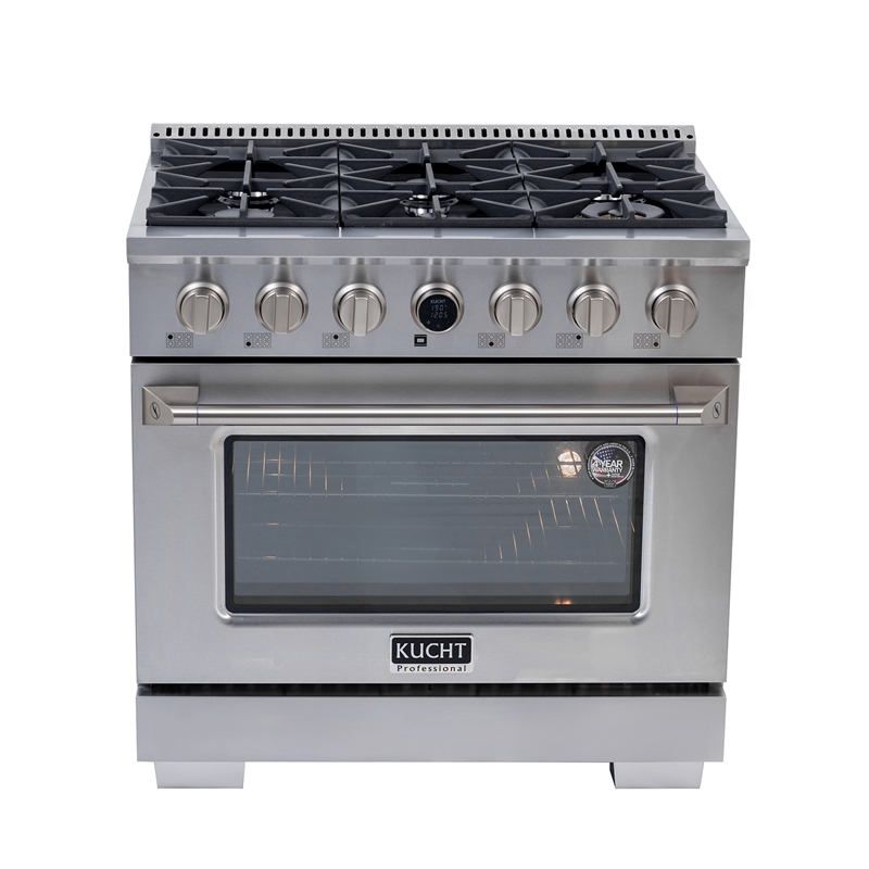 36 in. 5.2 cu. ft. Dual Fuel Range for Natural Gas + Wall Mount Range Hood