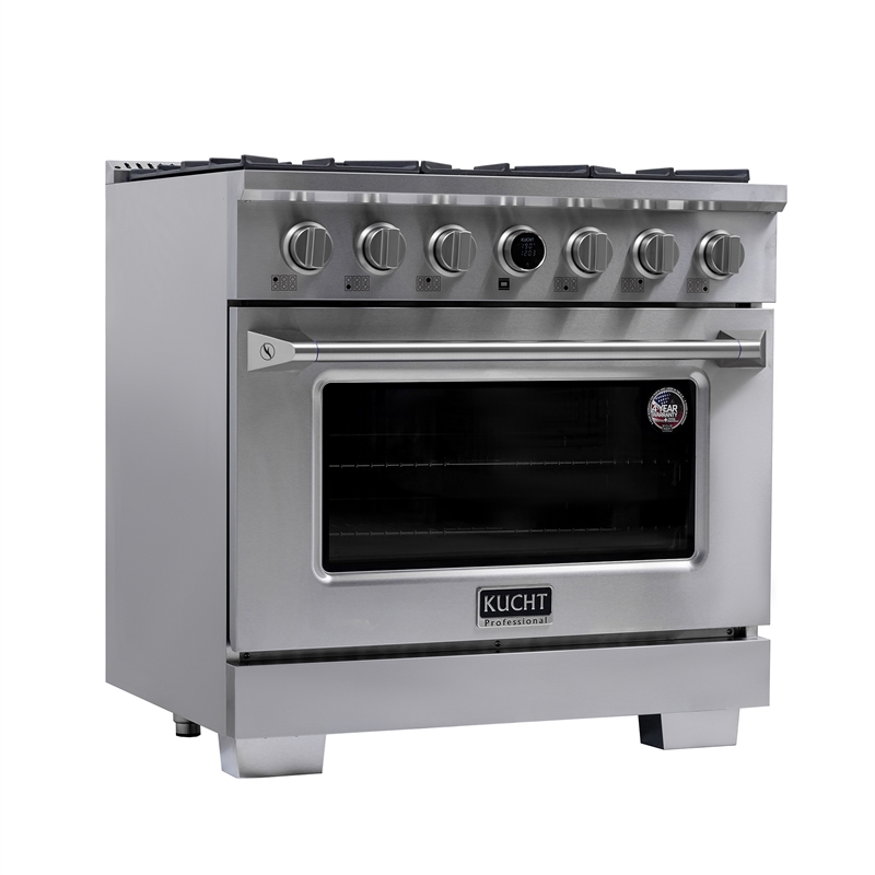 36 in. 5.2 cu. ft. Dual Fuel Range for Natural Gas + Wall Mount Range Hood