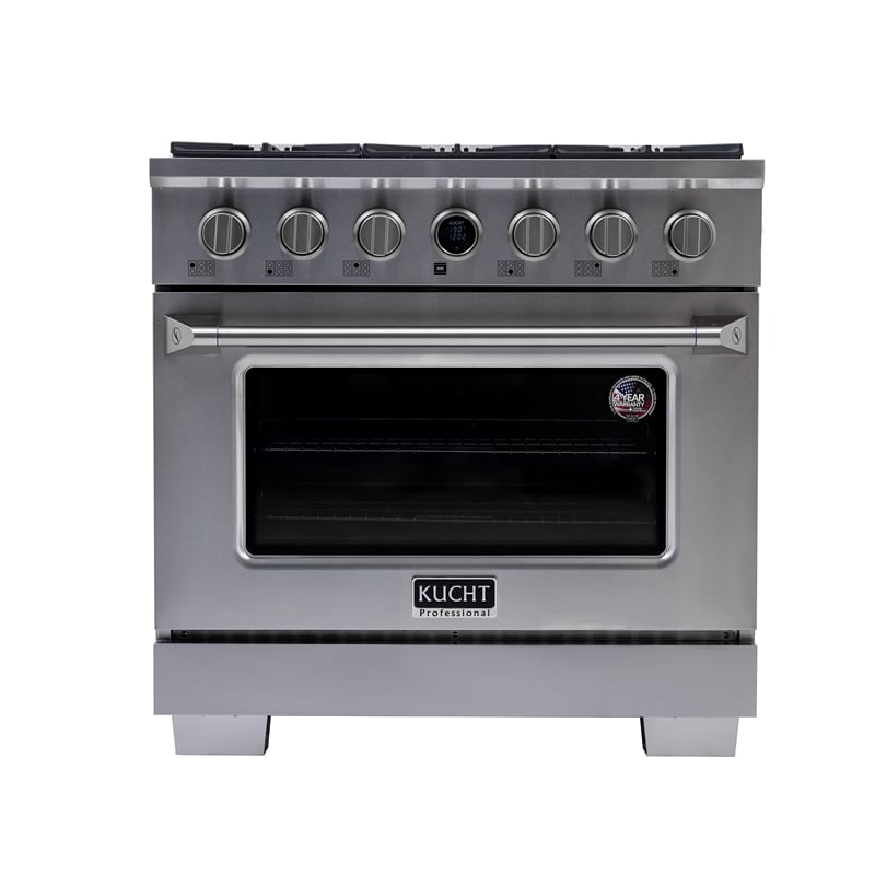 36 in. 5.2 cu. ft.  Dual Fuel Range for Propane Gas + Wall Mount Range Hood