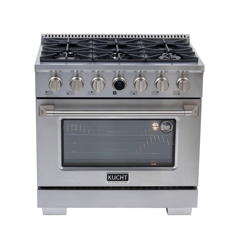 36 in. 5.2 cu. ft.  Dual Fuel Range for Propane Gas + Wall Mount Range Hood