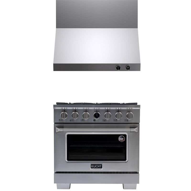 36 in. 5.2 cu. ft.  Dual Fuel Range for Propane Gas + Wall Mount Range Hood