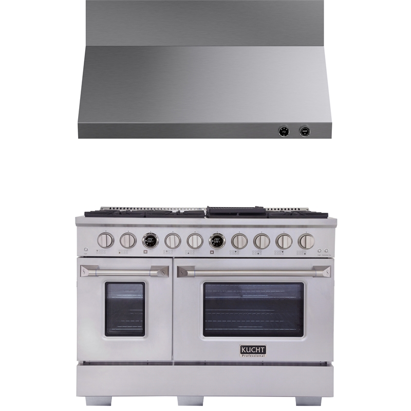 48 in. 6.7 cu. ft.  Dual Fuel Range for Propane Gas  + Wall Mount Range Hood