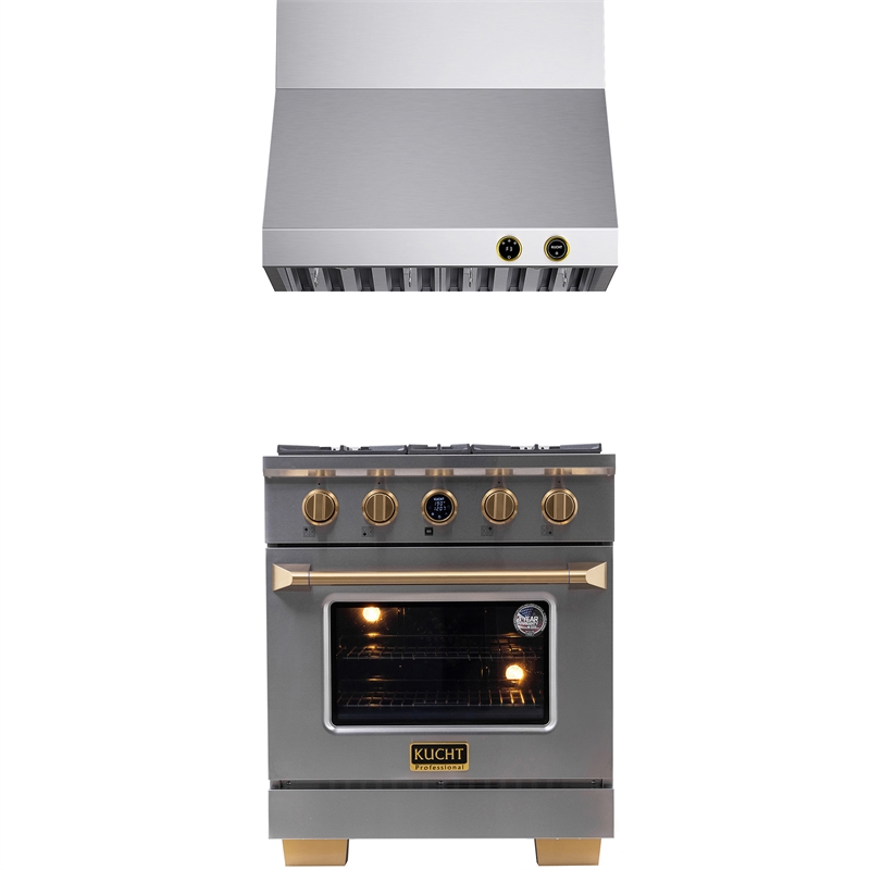 30 in. 4.2 cu. ft.  Dual Fuel Range for Natural Gas  + Wall Mount Range Hood