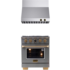 30 in. 4.2 cu. ft.  Dual Fuel Range for Propane Gas + Wall Mount Range Hood