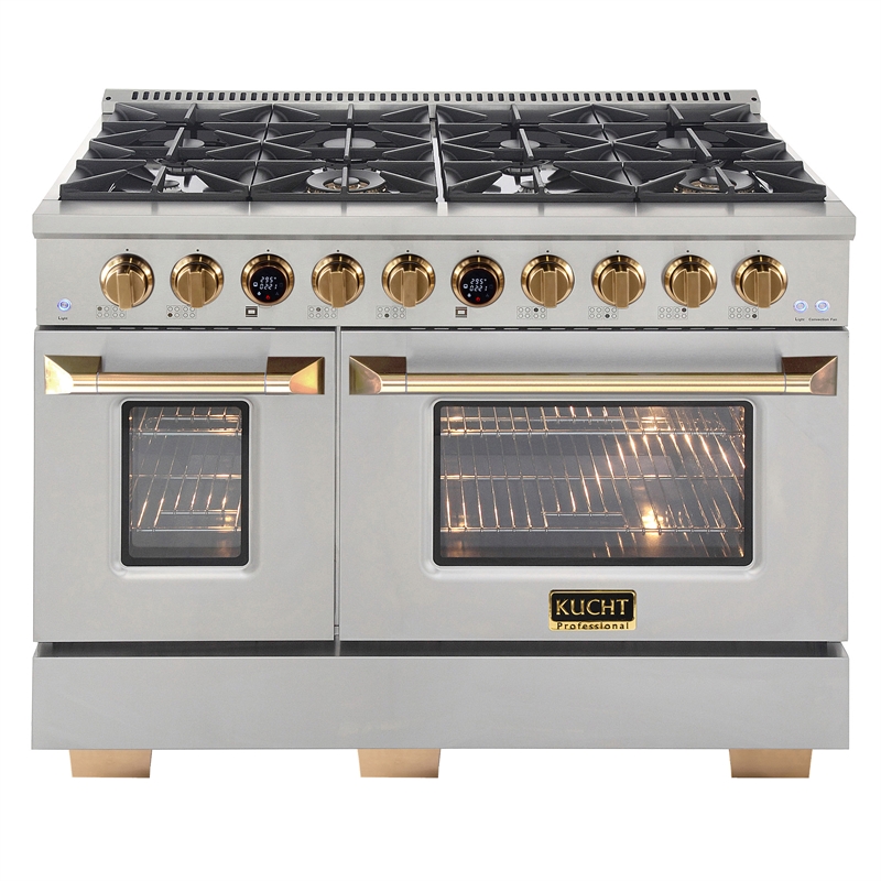 48 in. 6.7cu Dual Fuel Range for Propane Gas and Gold + Under Cabinet Range Hood