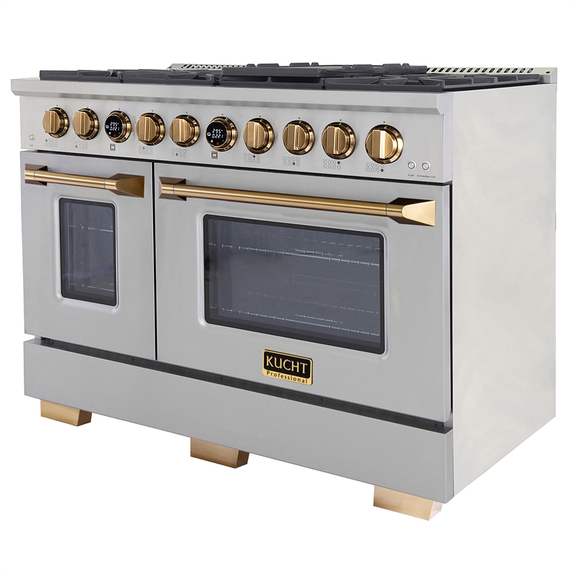 48 in. 6.7cu Dual Fuel Range for Propane Gas and Gold + Under Cabinet Range Hood
