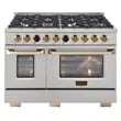 48 in. 6.7 cu. Dual Fuel Range for Propane Gas and Gold + Wall Mount Range Hood