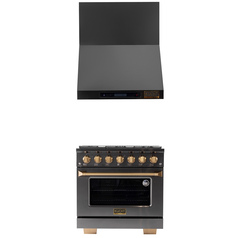 Gemstone 36 in. 5.2 cu. Propane Gas Range in Titanium SS + Wall Mount Range Hood
