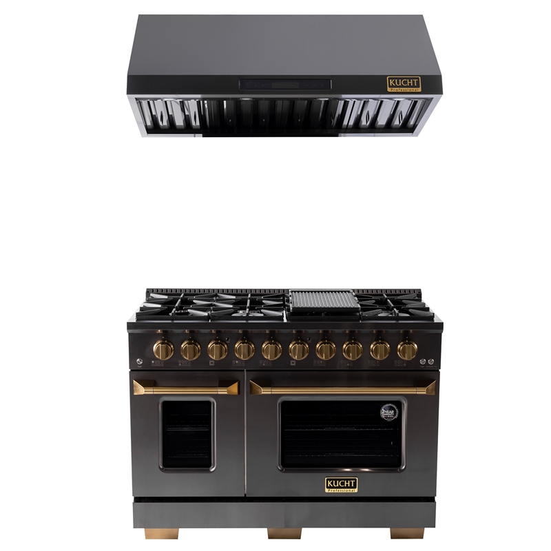 Gemstone 48 in. 6.7 Natural Gas Range in Titanium SS + Under Cabinet Range Hood