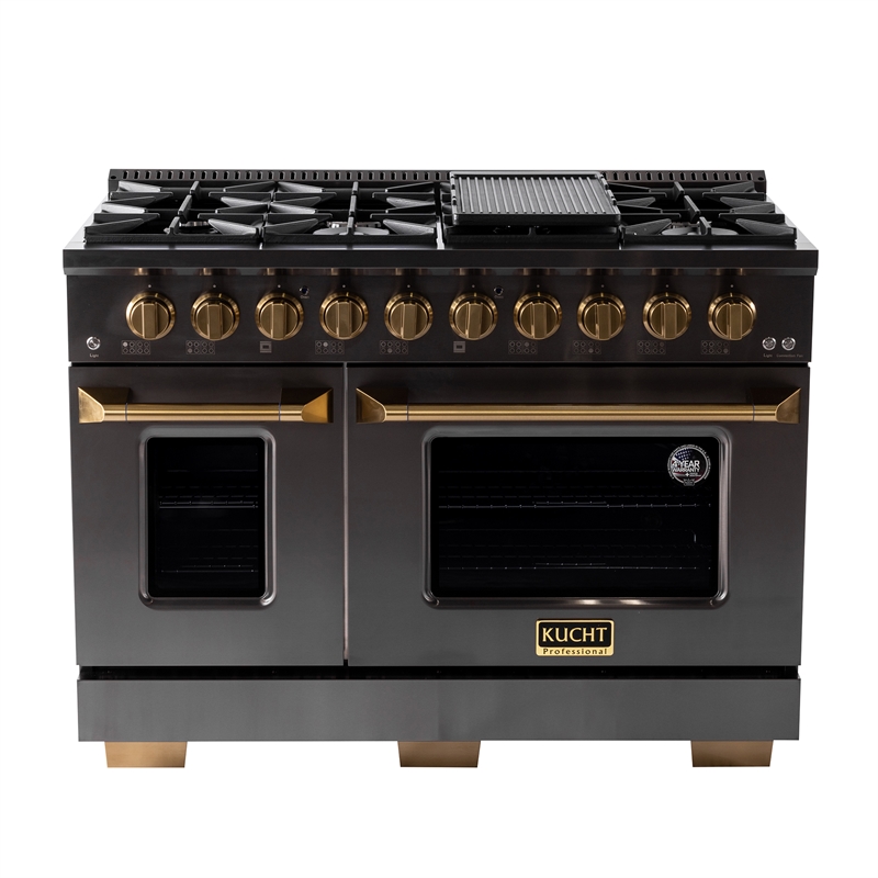 Gemstone 48 in. 6.7 cu. Propane Gas Range in Titanium SS + Wall Mount Range Hood