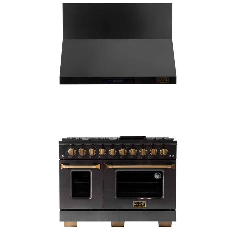 Gemstone 48 in. 6.7 cu. Propane Gas Range in Titanium SS + Wall Mount Range Hood