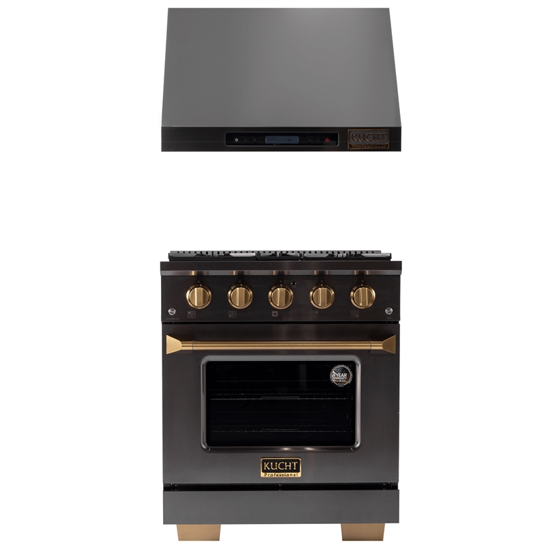 30 in Dual Fuel Range for Propane Gas in Titanium SS + Under Cabinet Range Hood