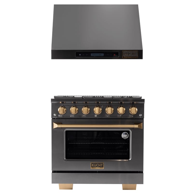 36 in Dual Fuel Range for Natural Gas in Titanium SS + Under Cabinet Range Hood