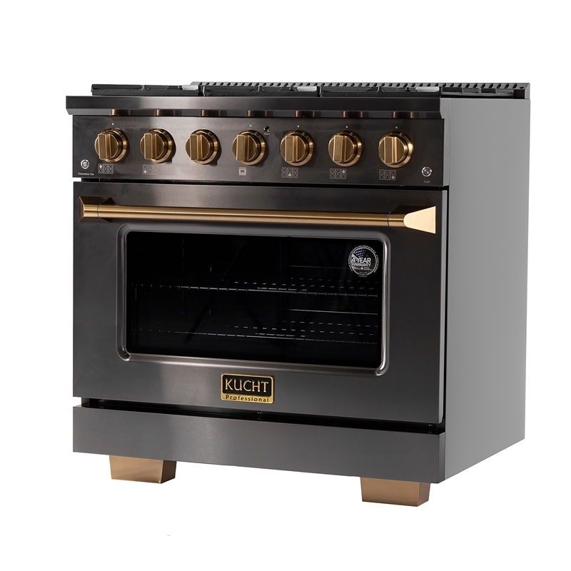 36 in Dual Fuel Range for Propane Gas in Titanium SS + Under Cabinet Range Hood