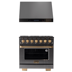 36 in Dual Fuel Range for Propane Gas in Titanium SS + Under Cabinet Range Hood