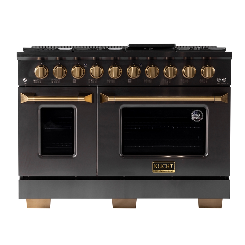 48 in. Dual Fuel Range for Propane Gas in Titanium SS + Wall Mount Range Hood