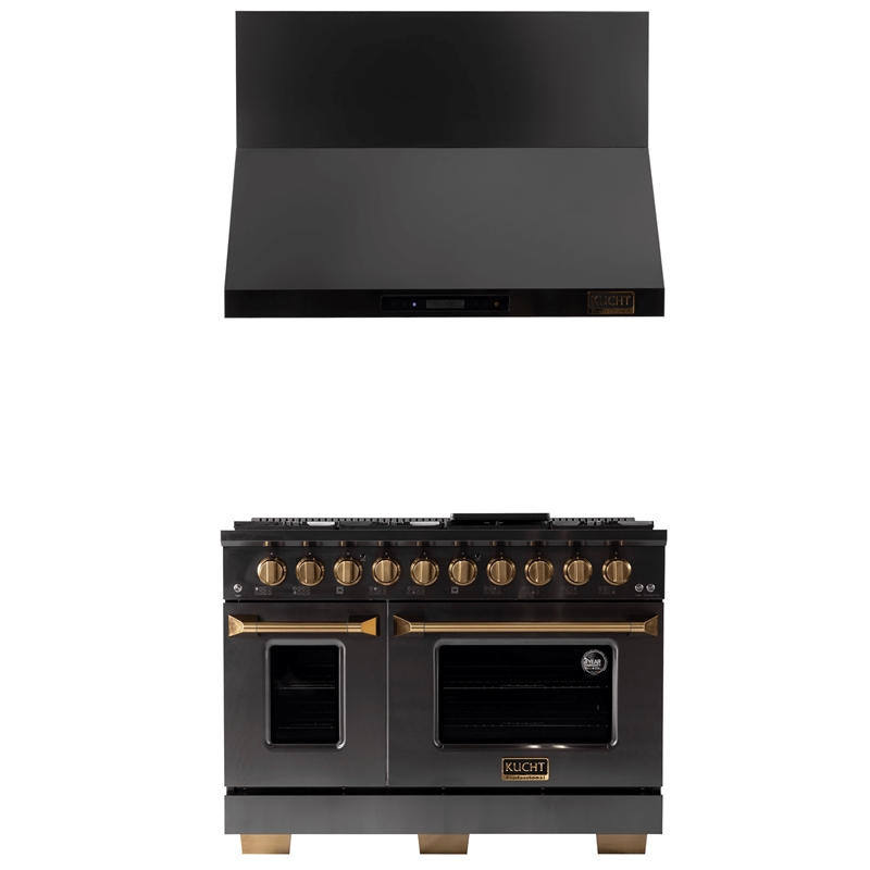 48 in. Dual Fuel Range for Propane Gas in Titanium SS + Wall Mount Range Hood