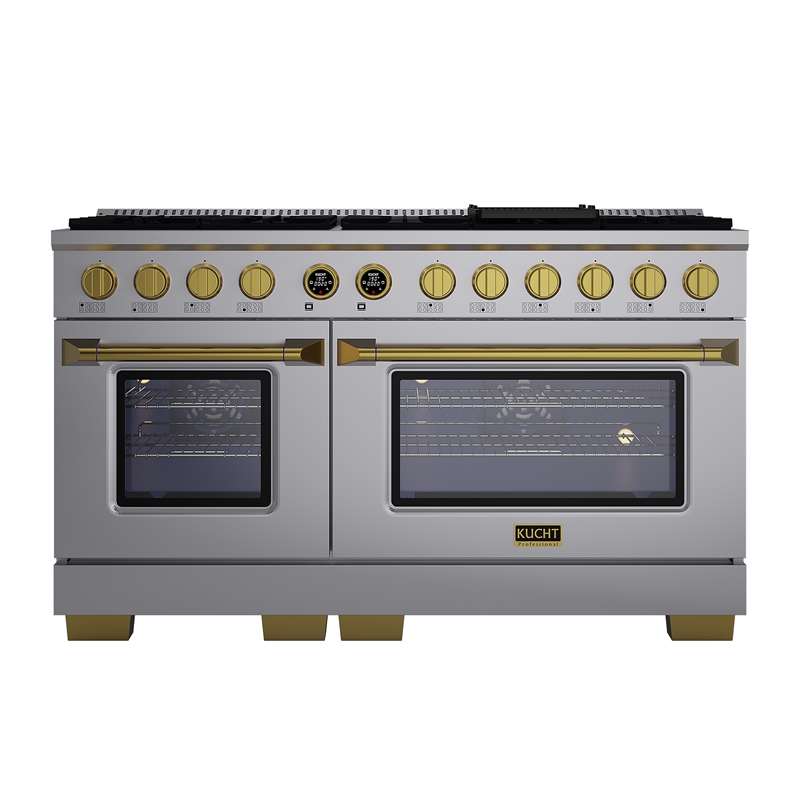 Dual Fuel Range for Natural Gas in Stainless Steel  Gold Wall Mount Range Hood