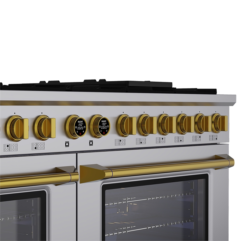 Dual Fuel Range for Natural Gas in Stainless Steel  Gold Wall Mount Range Hood