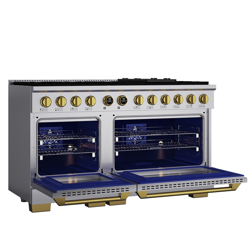 Dual Fuel Range for Natural Gas in Stainless Steel  Gold Wall Mount Range Hood
