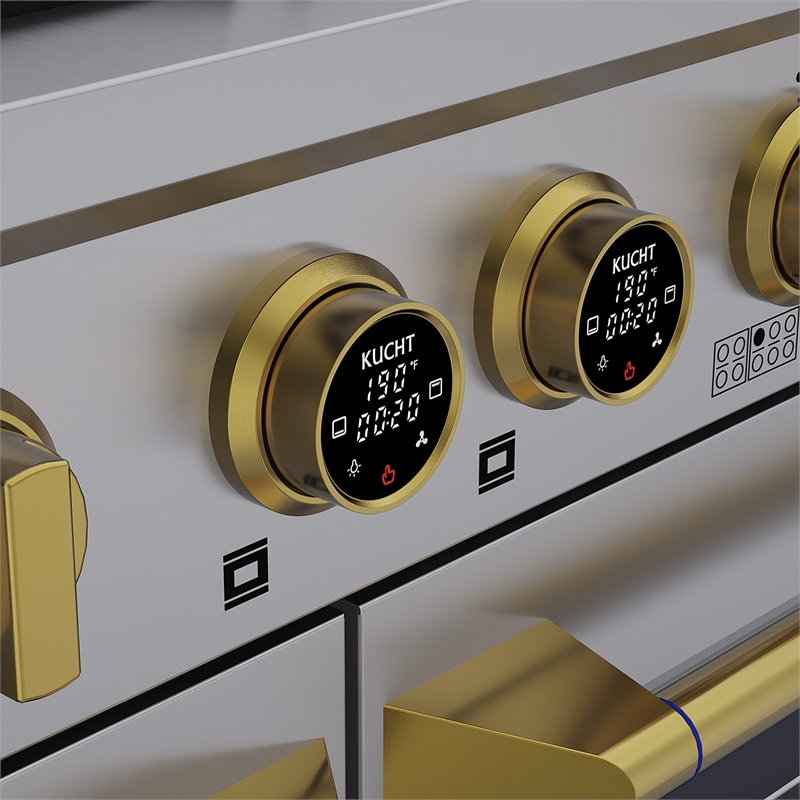 Dual Fuel Range for Natural Gas in Stainless Steel  Gold Wall Mount Range Hood